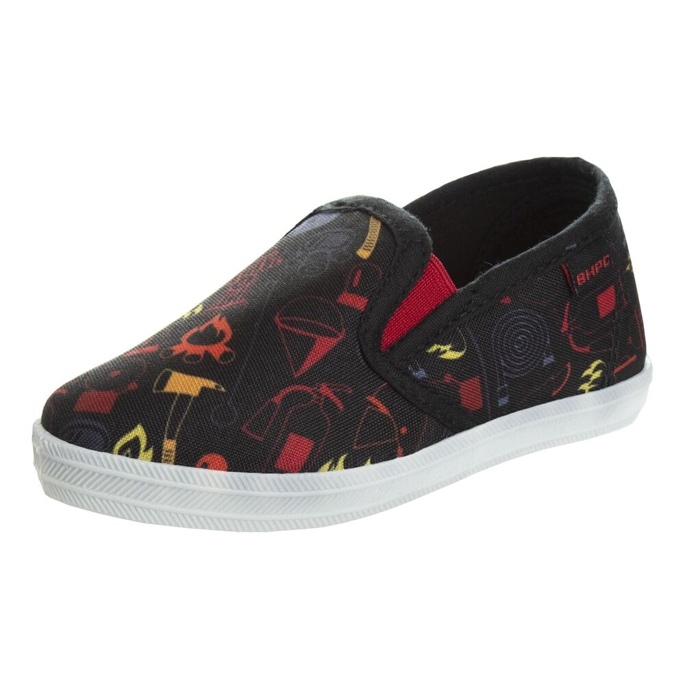 Beverly Hills Boys Slip Lace-up Canvas Sneakers Low-Top, Black Multi, 7 Toddler - Picture 1 of 4